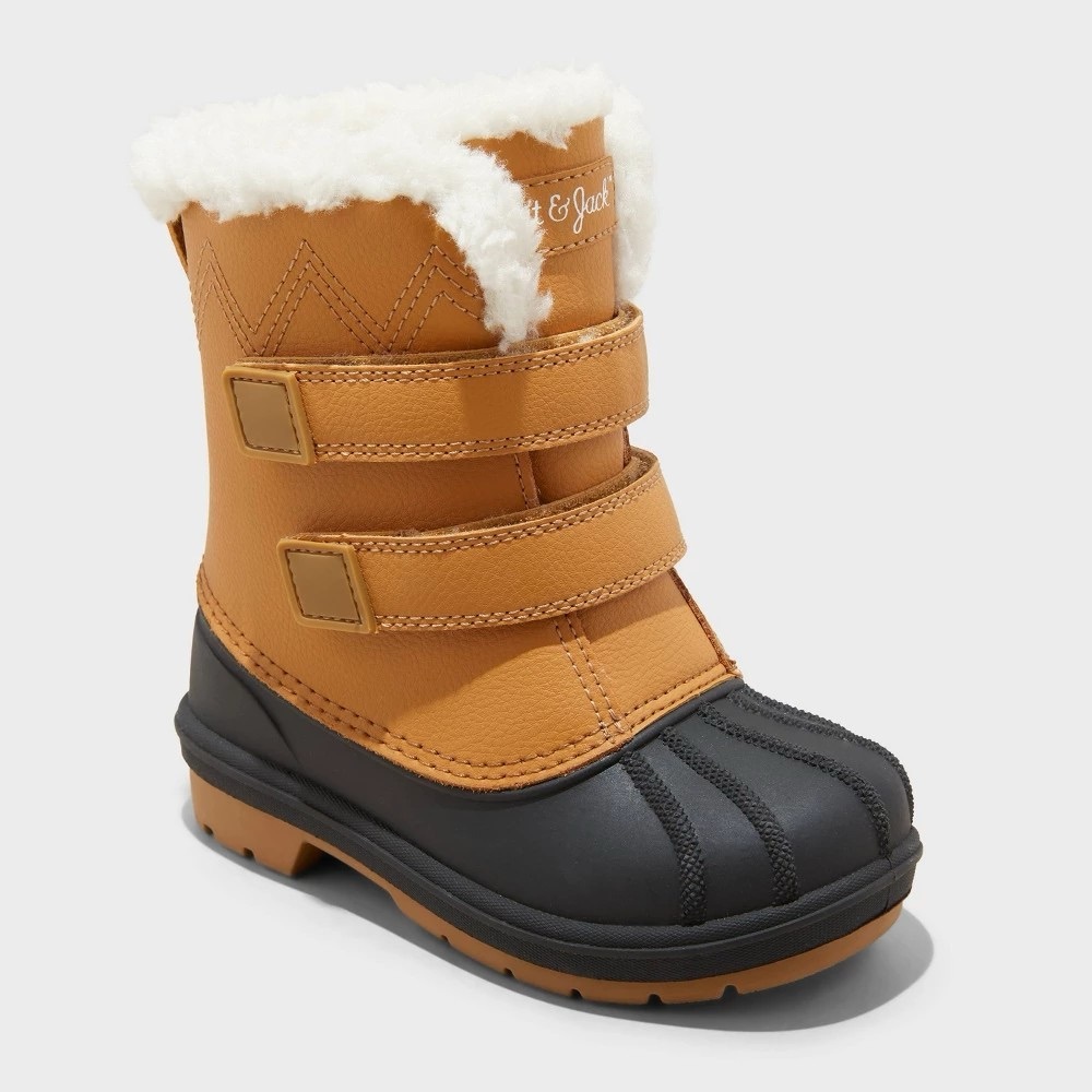 Cat & Jack Toddler Faux-Fur Cuff Winter Boot in Tan and Black waterproof